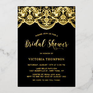 Black Elegant Floral Brocade Lace Bridal Shower