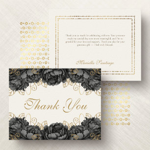 Black Elegant Floral Quinceanera Thank You Card