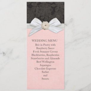 Black Elegant Floral Ribbon Damask Wedding Menu