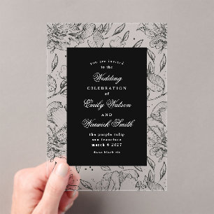 Black Elegant Floral Wedding Arch Acrylic Invitations