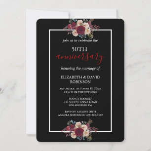 Black elegant flowers 50th wedding anniversary invitation