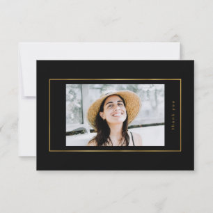 Black Elegant Foil Border Photo University Grad Thank You Card