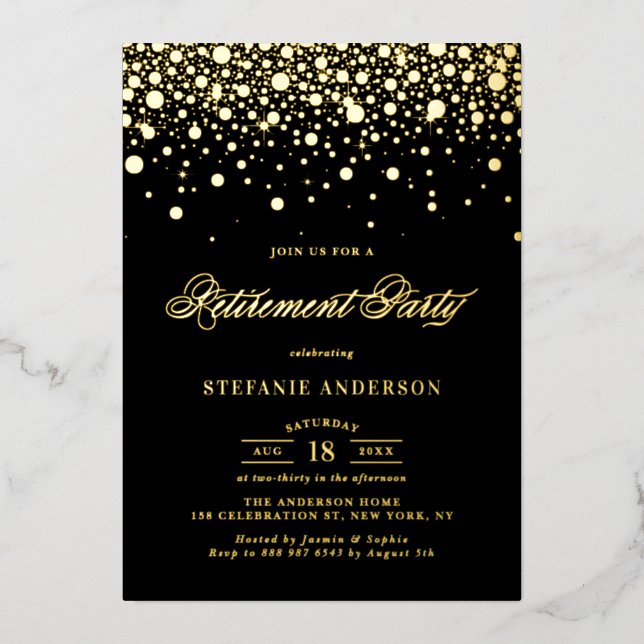 Black Elegant Foil Confetti Retirement Party (Front)