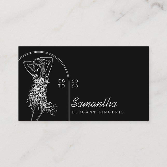 Black Elegant Girly Feminine Minimal Lingerie Business Card (Front)