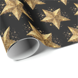 Black Elegant Gold Stars Pattern New Year winter Wrapping Paper
