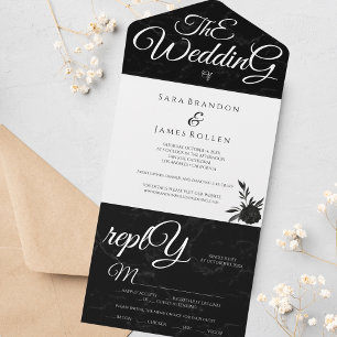 Black Elegant Gothic Calligraphy The Wedding   All In One Invitation