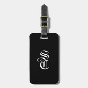 Black Elegant Gothic Monogram Name Mediaeval Typo Luggage Tag