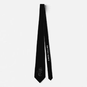 Black Elegant Gothic Monogram Name Medieval Typo Tie