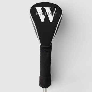 Black | Elegant Grey Name and White Initial Golf Head Cover