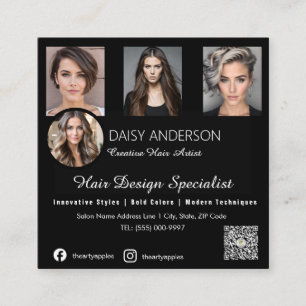 Black elegant  Hairstylist  Business Card: Square Business Card