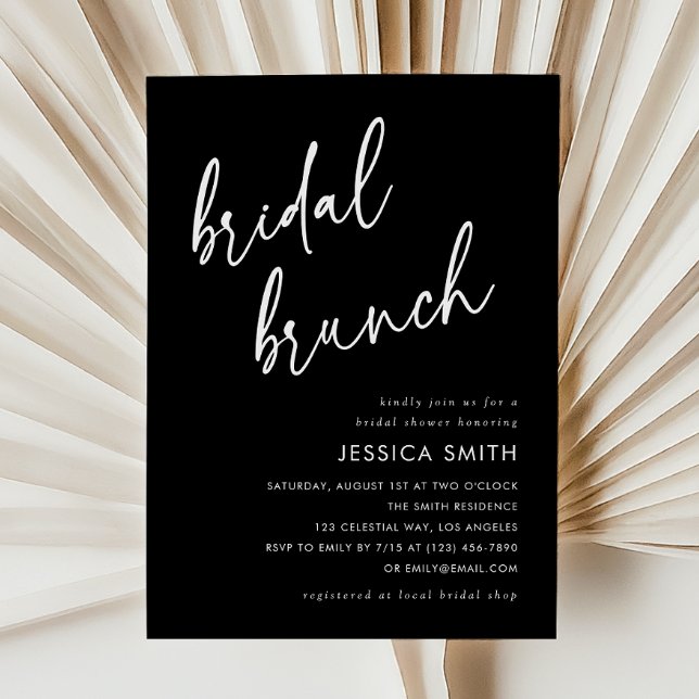 Black Elegant Handwritten Script Bridal Brunch Invitation (Creator Uploaded)