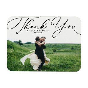 Black Elegant Handwritten Script Photo Wedding Magnet