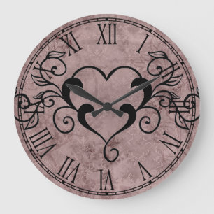 Black Elegant Heart Large Clock