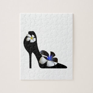 Black elegant high-heeled shoes. Fantasy of high f Jigsaw Puzzle