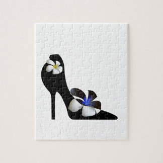 Black elegant high-heeled shoes. Fantasy of high f Jigsaw Puzzle