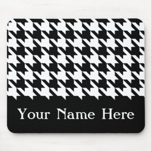 Black Elegant Houndstooth with custom name Mouse Mat