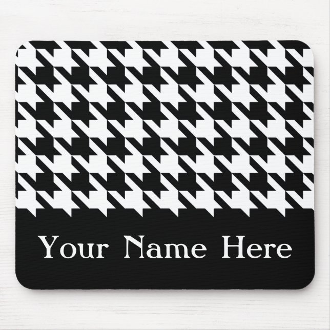 Black Elegant Houndstooth with custom name Mouse Mat (Front)