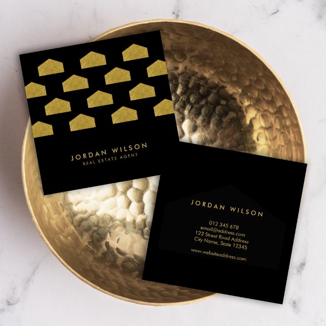 Black Elegant House Pattern Real Estate Square Business Card (Creator Uploaded)