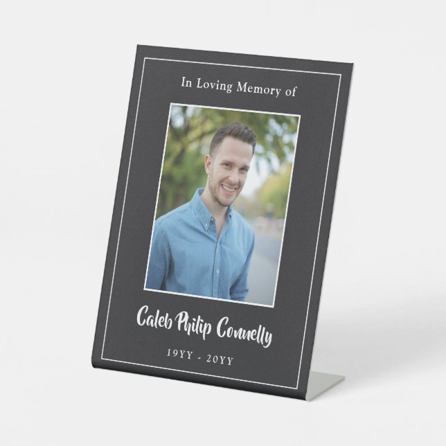 Black Elegant In Loving Memory Photo Pedestal Sign (Front)
