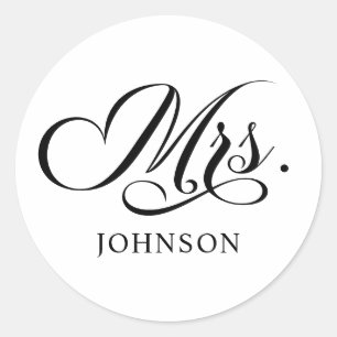 Black Elegant Lettering Mrs. NAME Classic Round Sticker