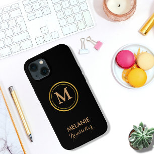 Black Elegant Luxury Classic Monogram  iPhone 13 Case
