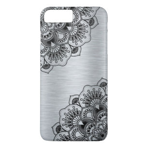 Black elegant mandala with silver metallic back iPhone 8 plus/7 plus case
