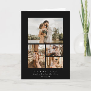 Black Elegant Minimal 4 Photo Wedding Thank You Card