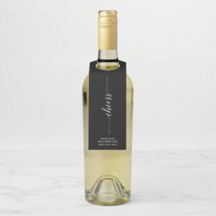 Black Elegant Minimal Script Cheers Party Bottle Tag