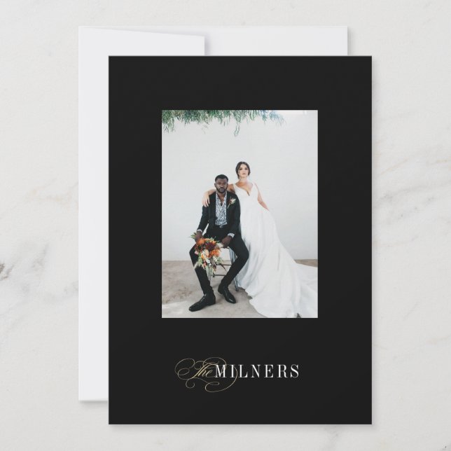Black Elegant Minimalist Holiday Photo Card (Front)
