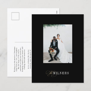 Black Elegant Minimalist Holiday Photo Postcard