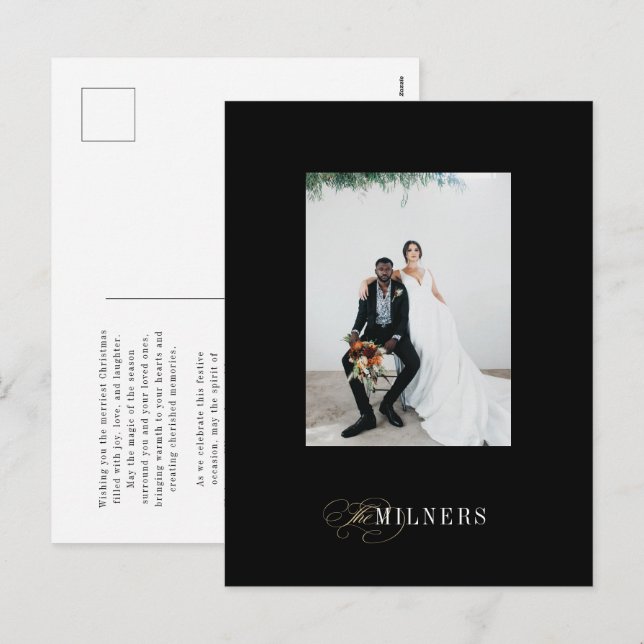 Black Elegant Minimalist Holiday Photo Postcard (Front/Back)