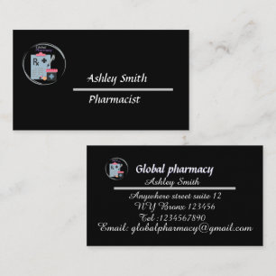 Black elegant minimalist pharmacy business card