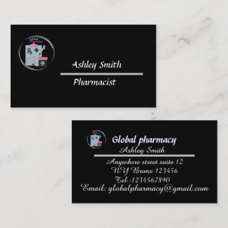 Black elegant minimalist pharmacy business card