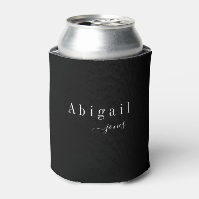 Black Elegant Minimalist Script Name Personalised Can Cooler (Can Front)