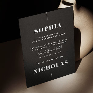 Black Elegant minimalist stylish wedding QR Code Invitation