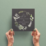 Black elegant modern botanical script wedding save the date<br><div class="desc">Black bohemian botanical modern elegant foliage stylish wedding save the date invitation card. Beautiful handprinted dried botanical floral watercolors and script text. Modern on trend black,  white grey and green design.</div>