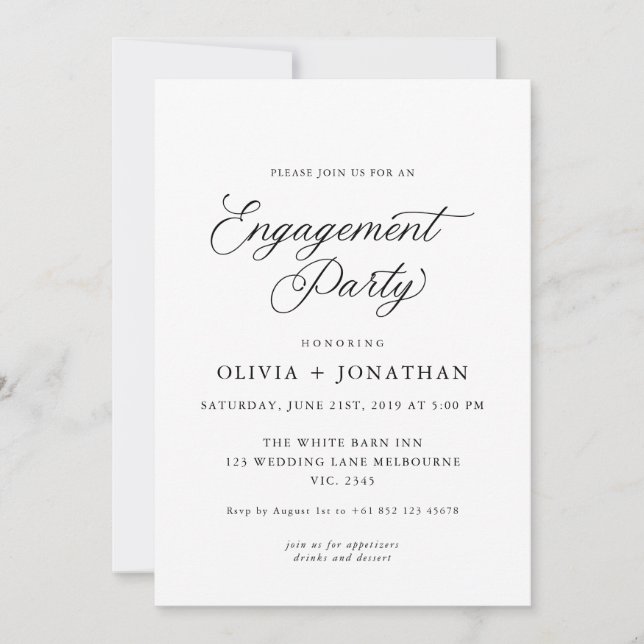 Black Elegant Modern Calligraphy Engagement Party Invitation (Front)