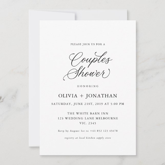 Black Elegant Modern Couples Shower Calligraphy Invitation (Front)