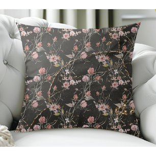 Black Elegant Modern Floral Rose Cushion