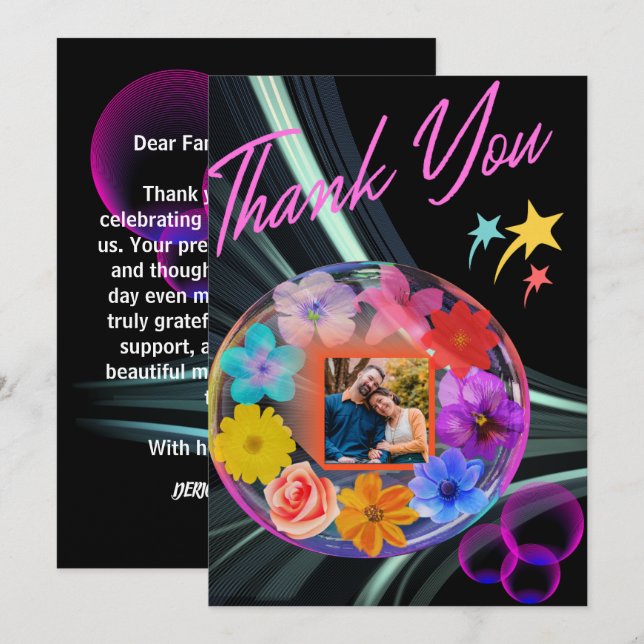 Black Elegant Modern Foral Colourful Boho Chic Son Thank You Card (Front/Back)