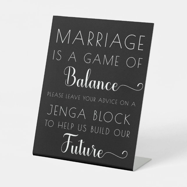 Black Elegant Modern Jenga Guest Book Wedding Sign (Front)