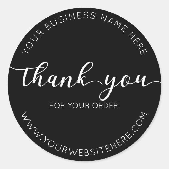 Black Elegant, Modern, Minimalist, Thank You Classic Round Sticker (Front)