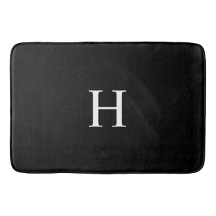 Black Elegant Modern Monogram Bath Mat