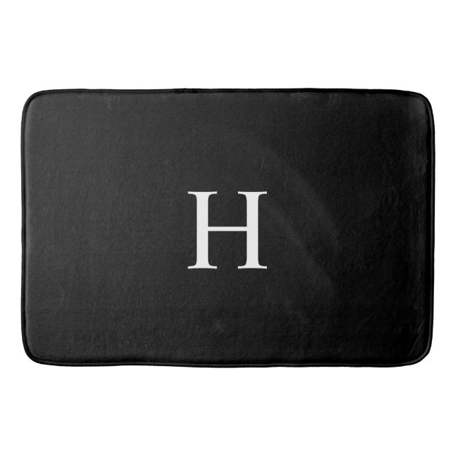 Black Elegant Modern Monogram Bath Mat (Front)