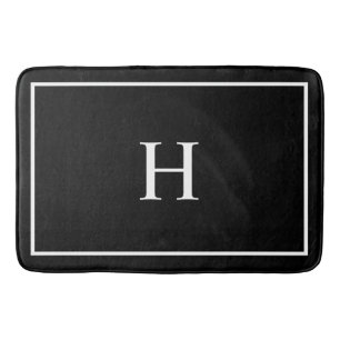 Black Elegant Modern Monogram Bath Mat
