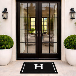Black Elegant Modern Monogram Doormat