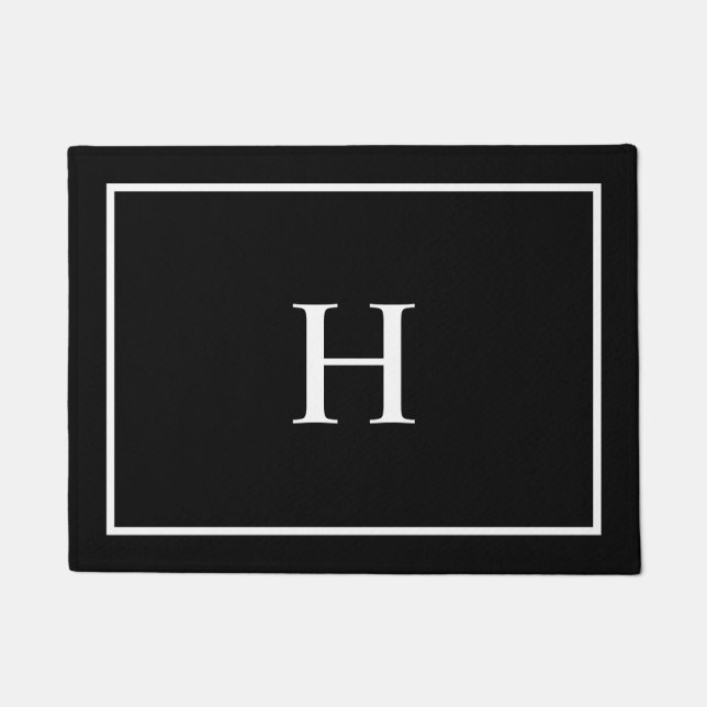 Black Elegant Modern Monogram Doormat (Front)