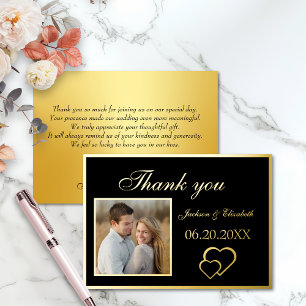 Black Elegant Modern Photo Wedding Thank You Card