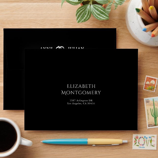 Black Elegant Modern Wedding Invitation Envelope (Desk)