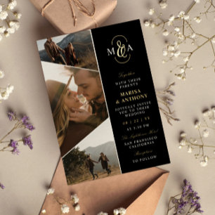 Black Elegant Monogram Asymmetrical Photos Wedding